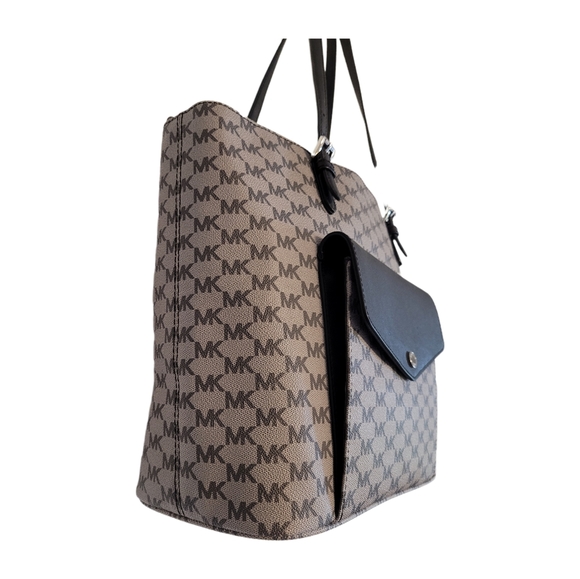 Michael Kors Jet Set Black & Gray Front Card Pocket Open Tote Shoulder Bag EUC - Picture 3 of 16